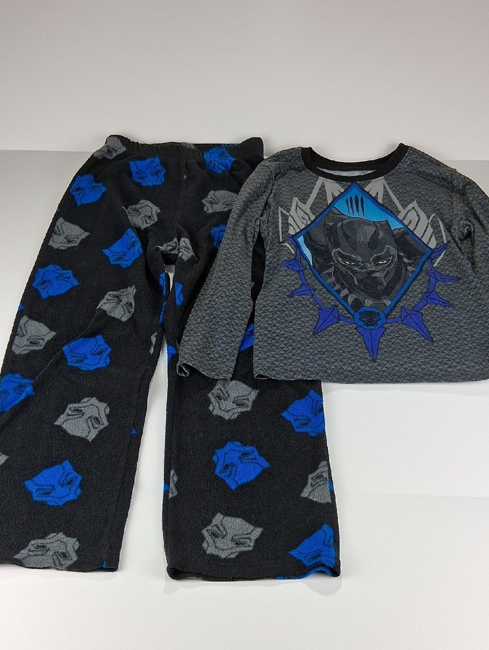 Boys Marvel Black Panther Pajama Set Size 8 Elastic Waist Black Gray And Blue